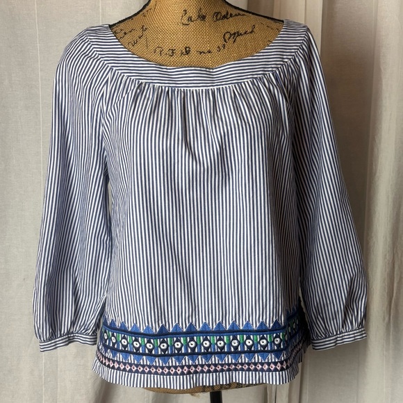 Vineyard Vines Tops - Vineyard Vines Women’s Geo Prep Blue White Embroidered Open Neck Top Shirt XS